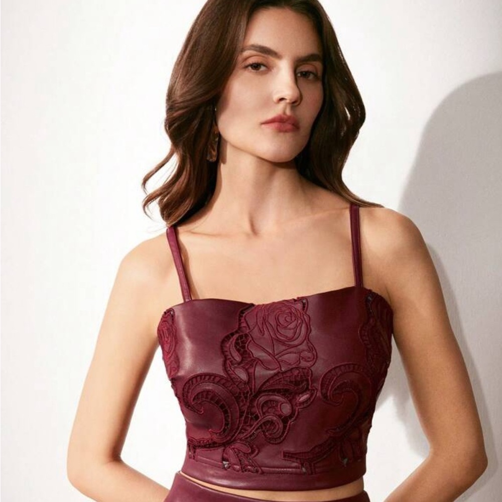 Elegant Burgundy Embroidered Women's Top